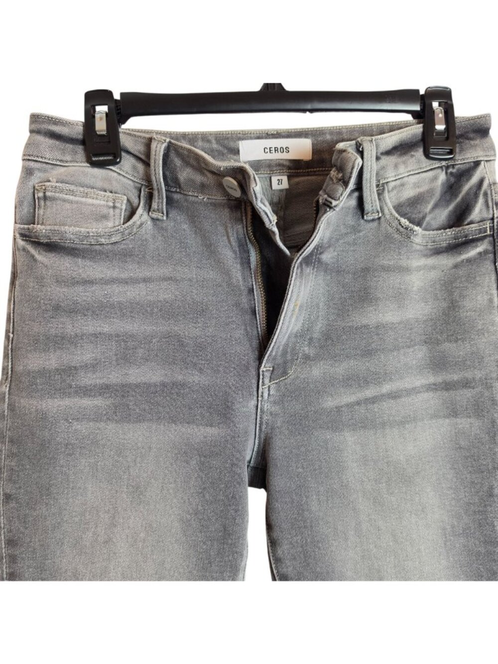 Ceros High Rise Cropped Bootcut Flare Jeans Women 27 Gray Stretch Denim - Picture 3 of 5